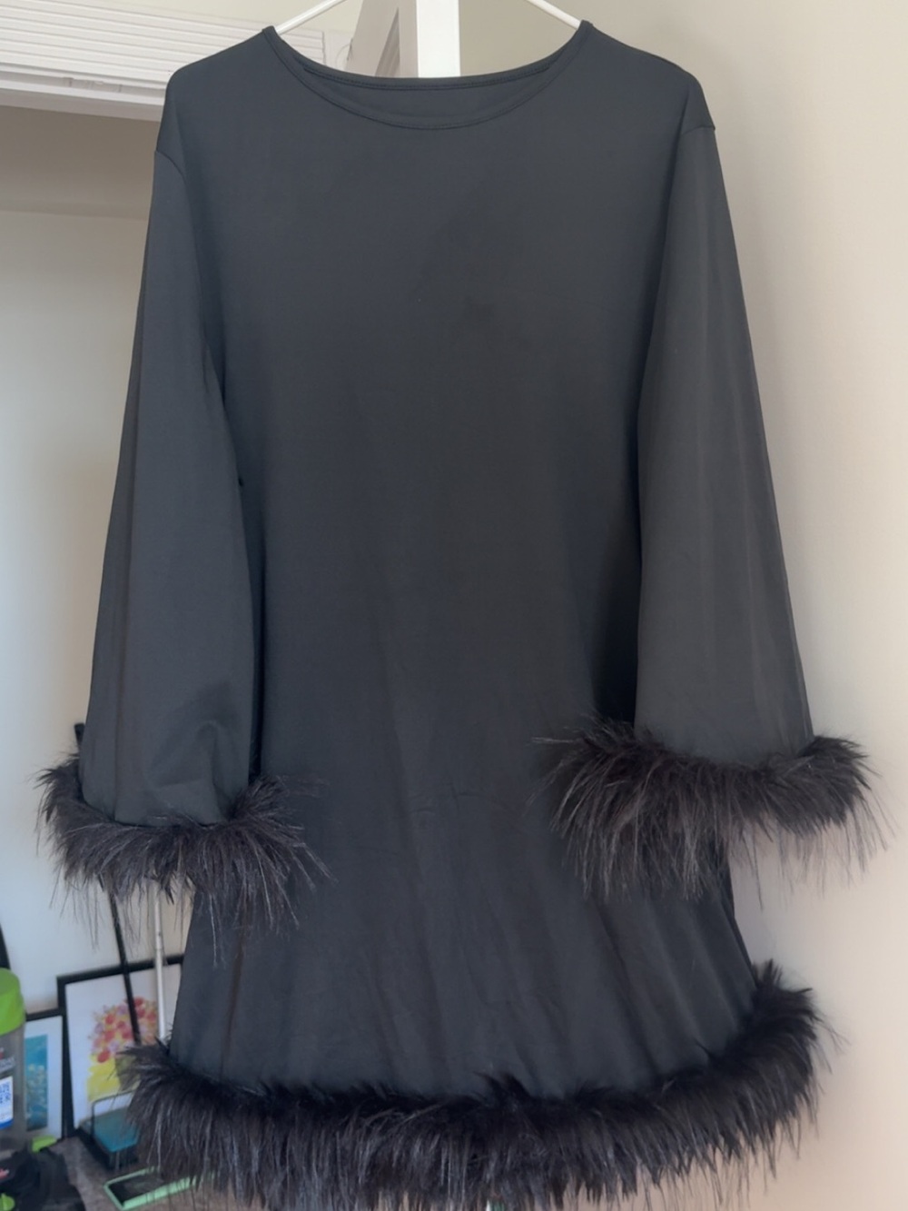Fox Black Midi Dress with Feather Trim